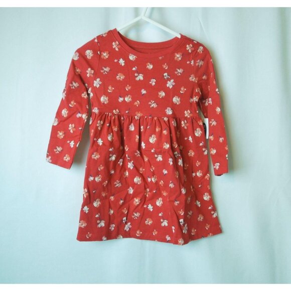 Toddler Girl Fit & Flare Red Floral Long Sleeve Jersey Dress Size 18-24M - Picture 4 of 4